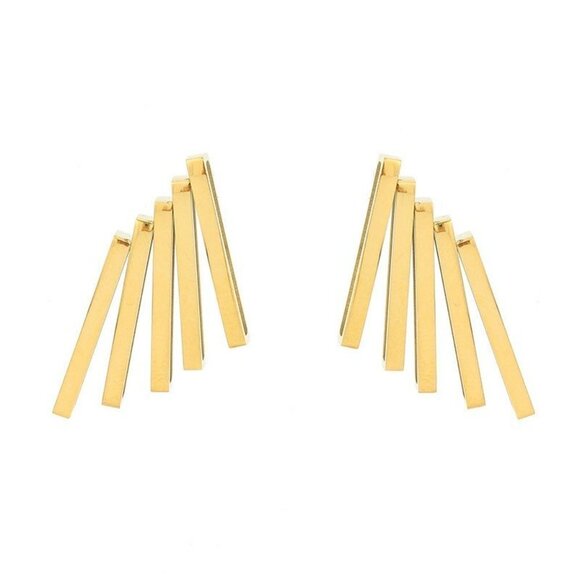Gold Color Rectangular Stud Earrings - Picture 6 of 6